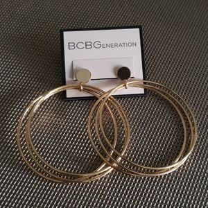 BCBGeneration Gold Tone Triple Hoop Drop Earrings